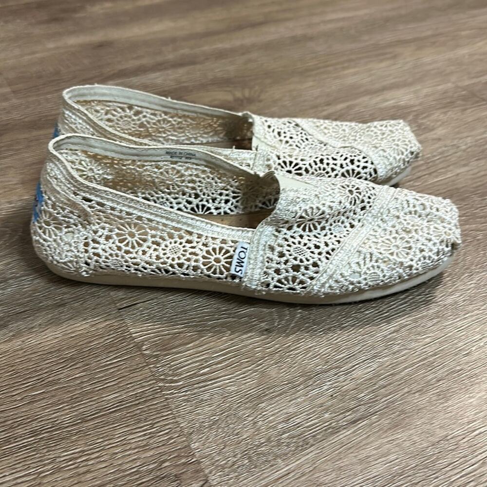 Toms Alpargata‎ Moroccan Crochet Shoes Cream Size 9 Flats Boho